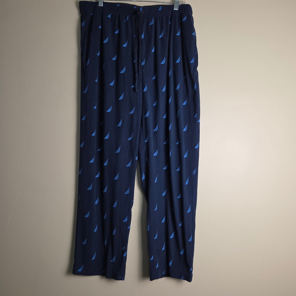 Nautica Mens XL Navy Blue Sailboat Logo Pajama Pants Sleepwear Relaxed Fit